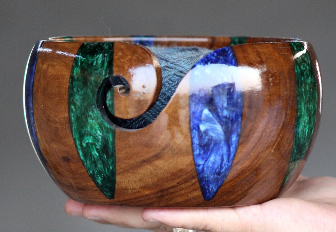 Rosewood Yarn Bowl for Knitting, Resin/wooden Large Yarn Bowl for