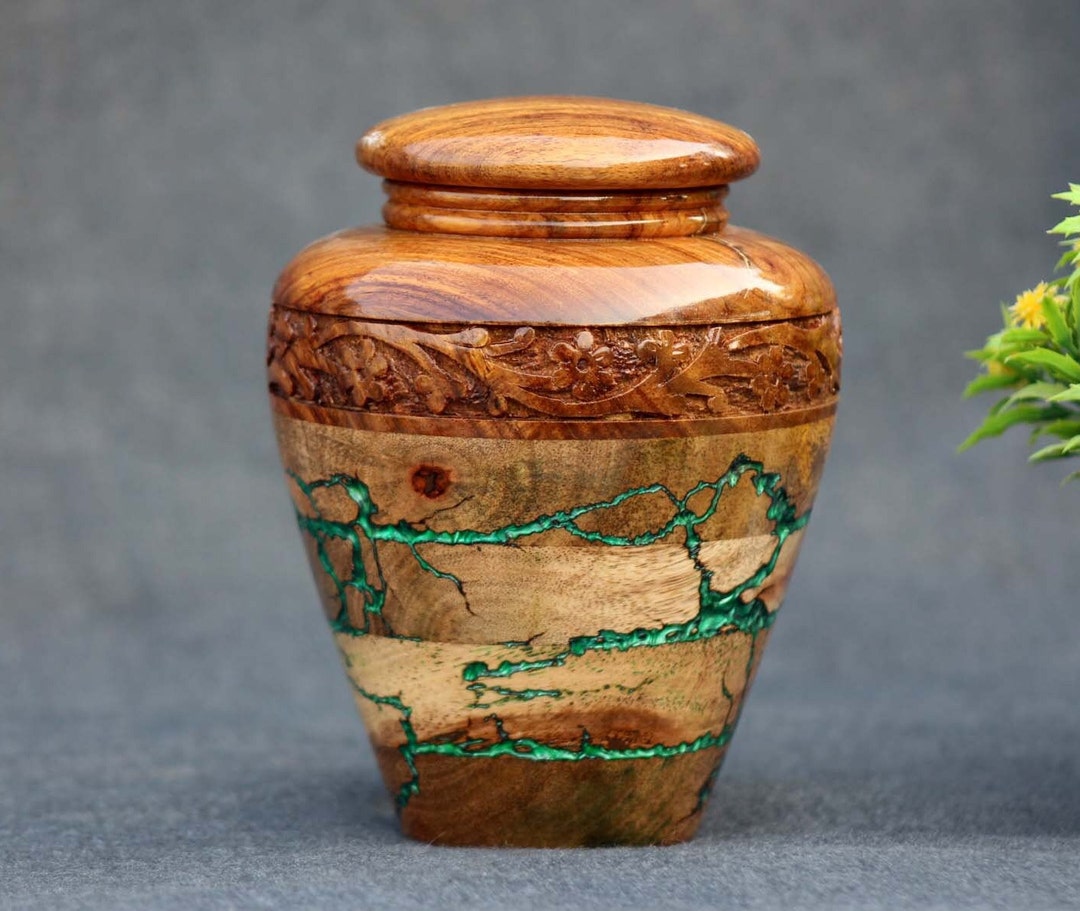 Resin & Wooden Cremation Urn For Human Ashes - Personalized Adult Funeral Urn Box, Small - View #5