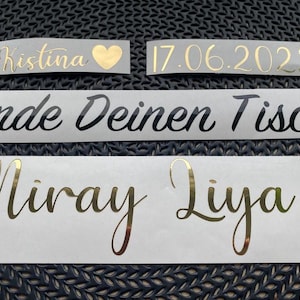 Überlänge möglich - Schriftzug Personalisiert - Vinylsticker Gold - Hochzeit - Wunschtext - Vinyl Aufkleber - Geschenk - Weihnachten