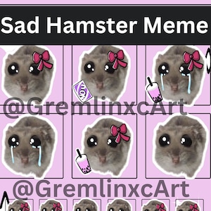 Sad Hamster Emote Bundle: Pink Bow Meme for Twitch/Discord (PNG, P2U)