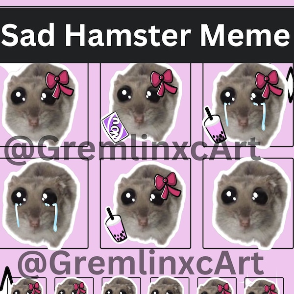 Sad Hamster Emote with Pink Bow, TikTok Meme, Twitch, Discord, YouTube, Stream | cute pink meme adorable Girly Funny Big eyes Hamster