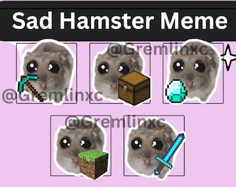 Minecraft Sad Hamster Emote with Pink Bow, TikTok Meme, Twitch, Discord, YouTube, Stream | cute pink meme adorable Girly Funny Big eyes