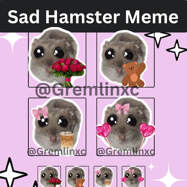 Sad Hamster Emote with Pink Bow, TikTok Meme, Twitch, Discord, YouTube, Stream | cute pink meme adorable Girly Funny Big eyes Hamster