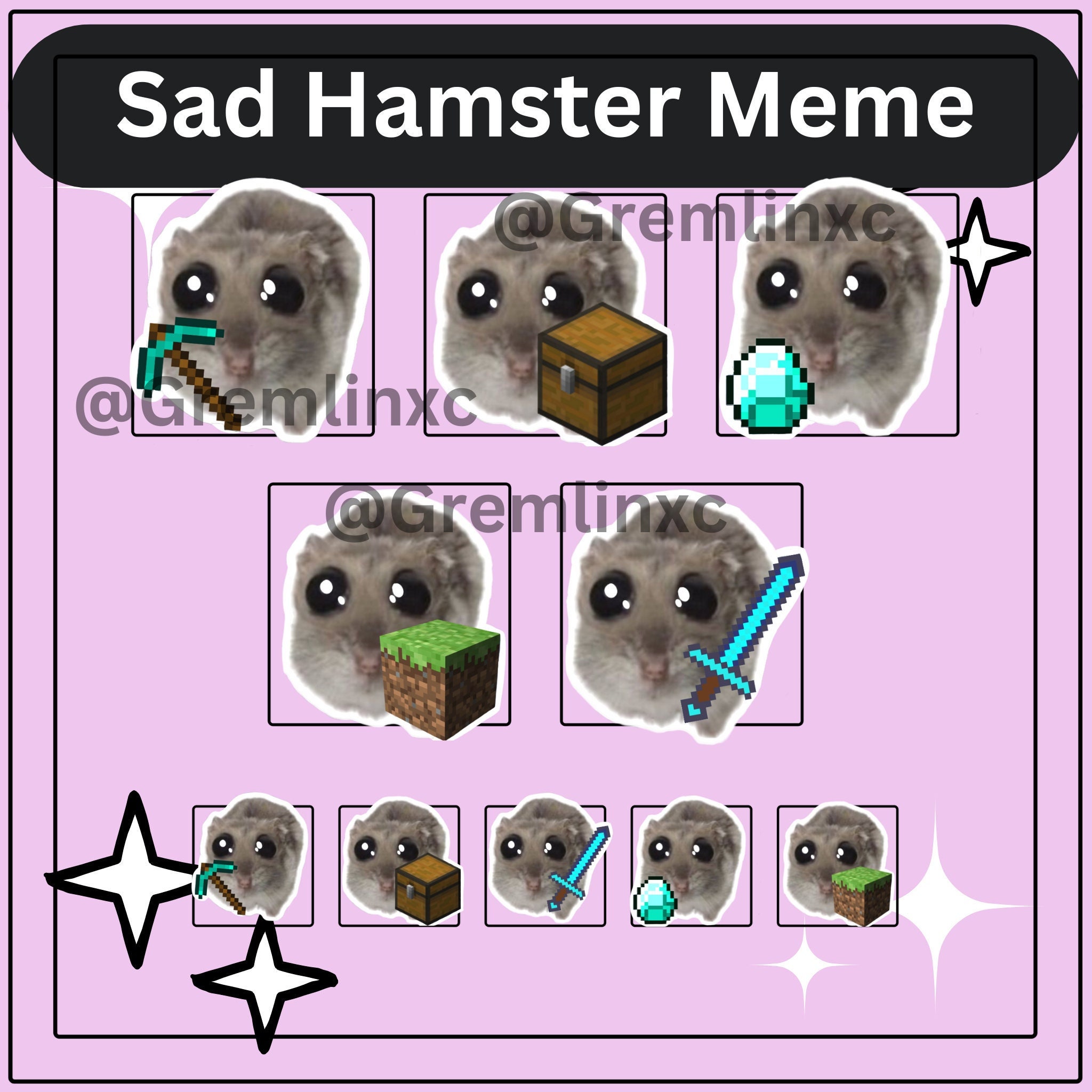 Minecraft Sad Hamster Emote with Pink Bow, TikTok Meme, Twitch, Discord,  YouTube, Stream cute pink meme adorable Girly Funny Big eyes