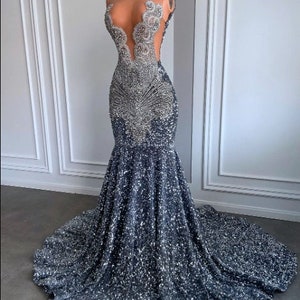 Grey Rhinestone Mermaid Sequins Dress/prom Dress/wedding - Etsy
