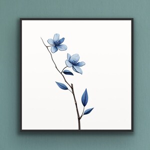 Blue blossom 1 - Art Print, unframed floral fine art print, flower stem, blue floral, gift for friend, sister, colleague, unframed print