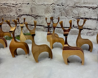 Handcrafted Hardwood Reindeer Figurine - Holiday Decor