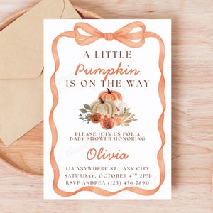 Little Pumpkin Baby Shower Invitation, A Little Pumpkin is on the Way, Autumn Baby Shower Invite, Fall Baby Shower, Gender Neutral Invite