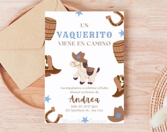 Vaquerito Cowboy Baby Shower Invite, Spanish Baby Shower Invitiation, Rodeo Invite Wild West Western Baby Shower Editable Invite Canva Evite