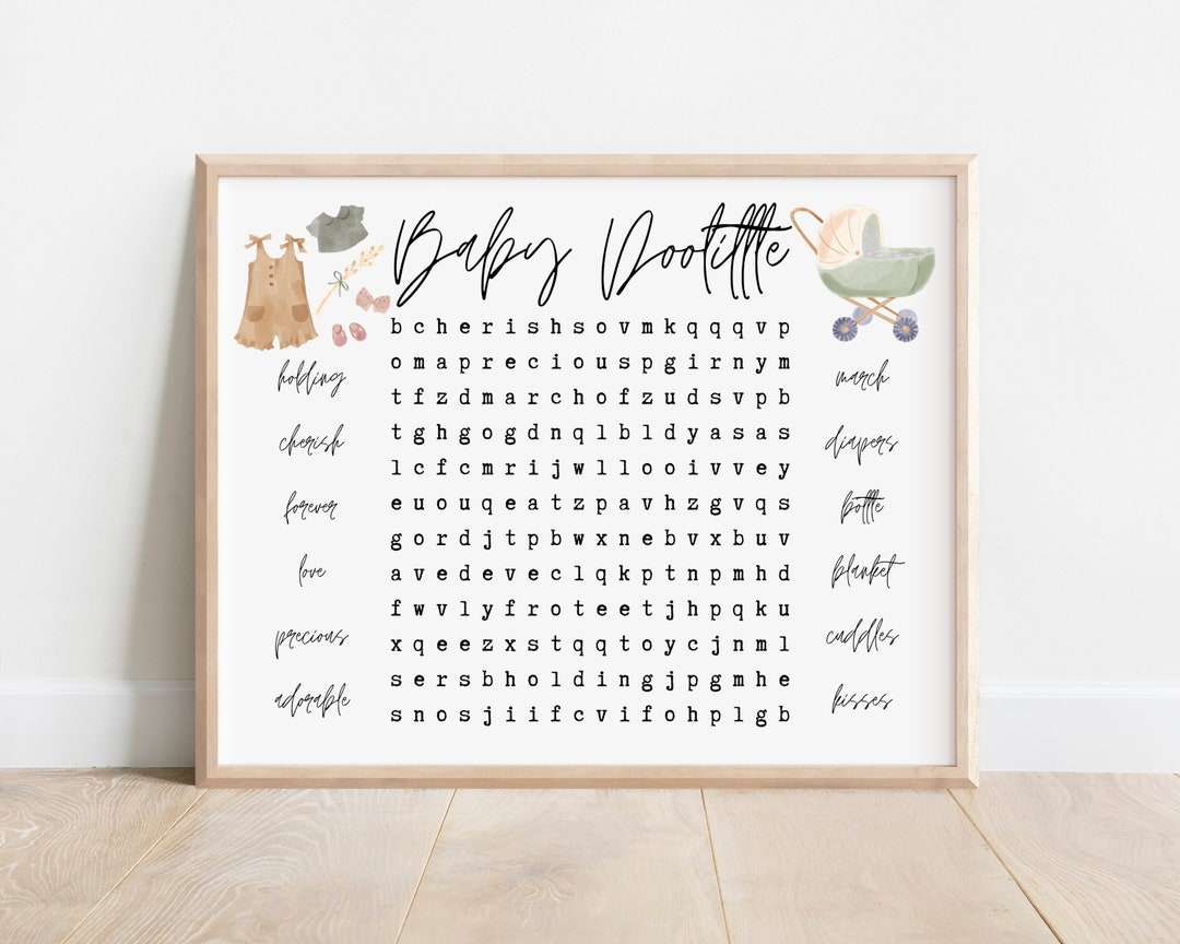 Baby Shower Word Search, Custom Word Search, Shower Printable, Custom ...