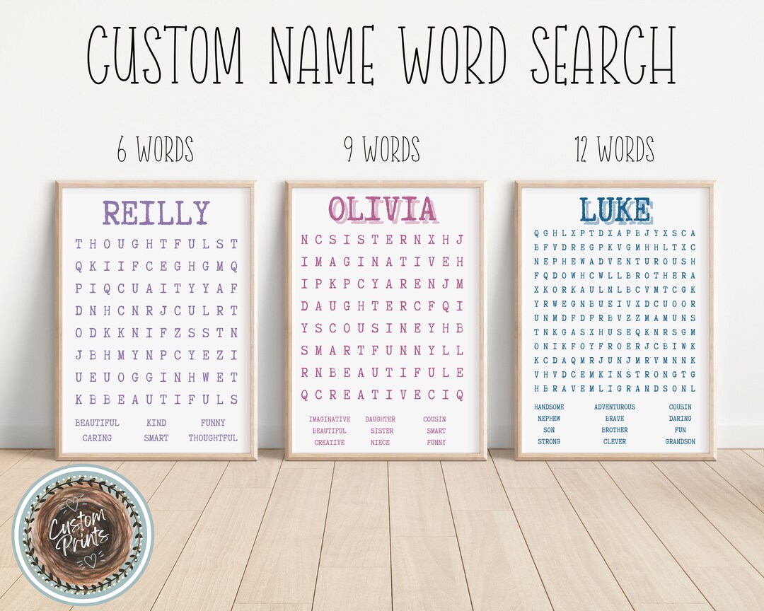 Custom Word Search, Name Word Search, Name Printable, Custom Name