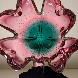 Pink Lucky 4 Leaf Clover Shamrock MURANO italian ART GLASS Bowl Dish bullicante