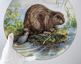 Lissa Calvert Goebel Wildlife Beaver ManCave wall plate plaque Canada Emblem WoW