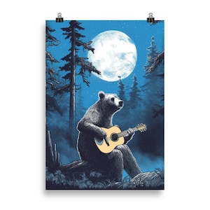 Bear playing Guitar Ltd Edition music Poster