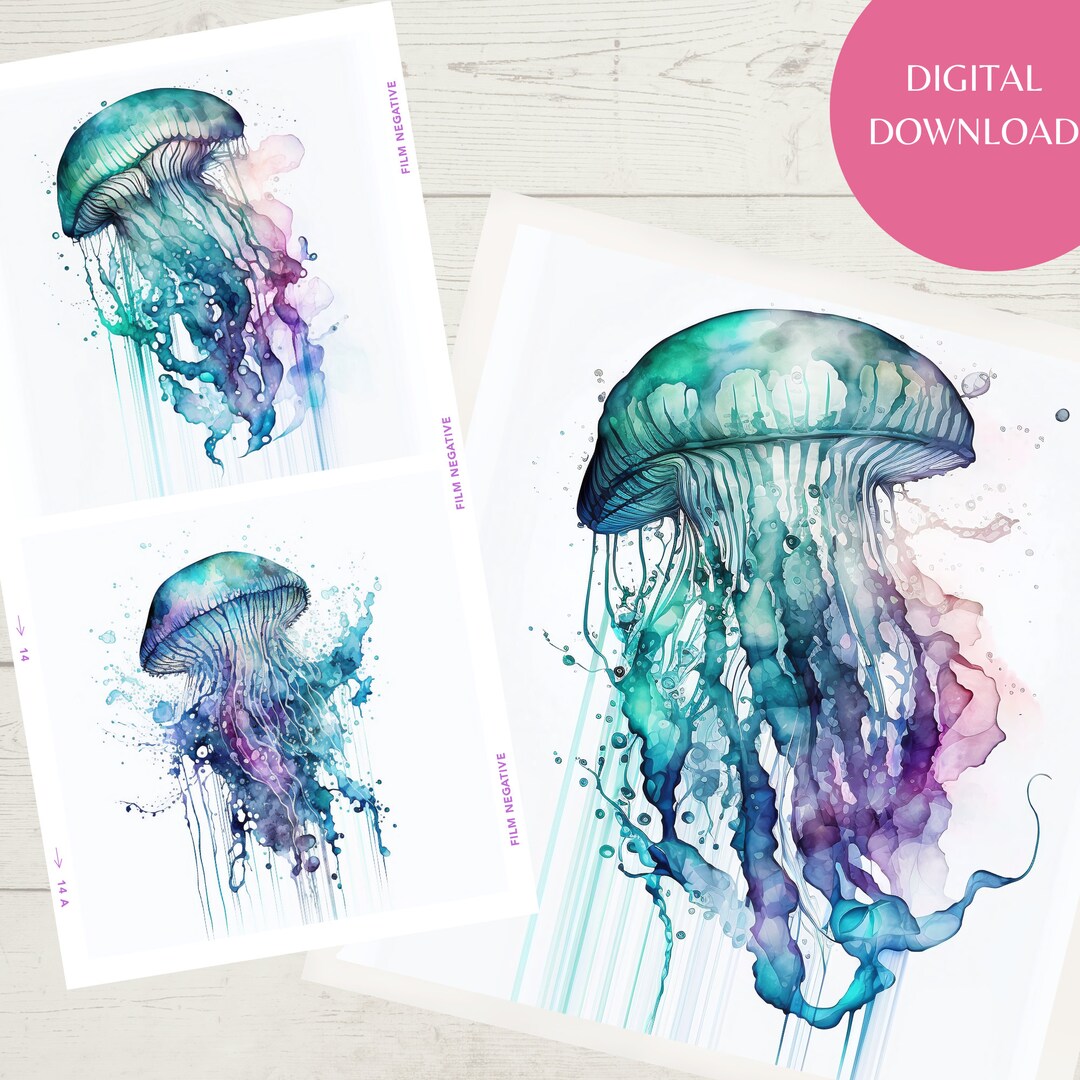 7 Blue Jellyfish Watercolour Clipart Jellyfish Print Jpgs - Etsy