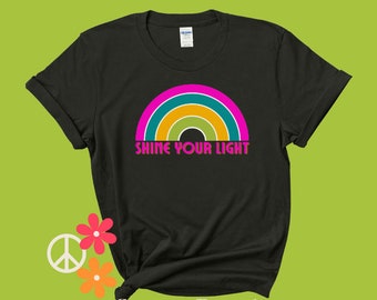 Women's Retro Inspired Shine Your Light Rainbow Graphic Softstyle Tee