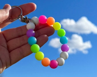 Glow In The Dark Silicone Beaded Stretchy Keychain