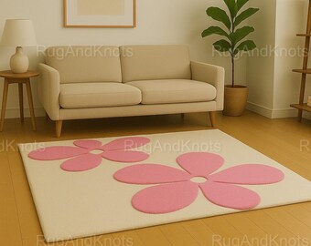Pink Embossed Floral Wool Rug: Hand-Tufted New Zealand Wool