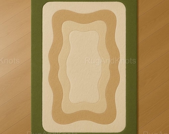 Alfombra de lana neozelandesa tejida a mano: diseño abstracto beige
