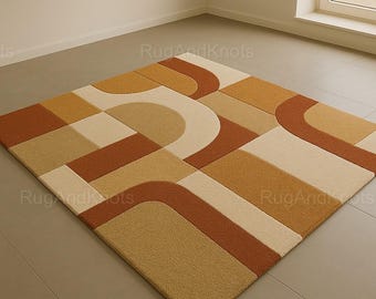 Alfombra de lana neozelandesa tejida a mano: diseño abstracto moderno