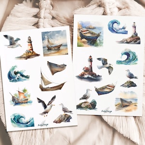 Ensemble d'autocollants au bord de la mer