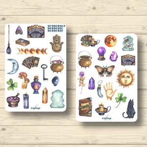 Sticker Set, Magie Zauber Tarot Ouija Mystik Mondphasen Runen Edelsteine Katze Aufkleber Planner Stickers, cute Scrapbooking Stickers