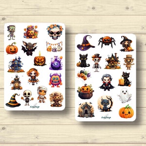 Sticker Set Halloween Comic niedlich Kindersticker Geister Kürbisse Monster, Aufkleber Planner Stickers, cute Scrapbooking Stickers