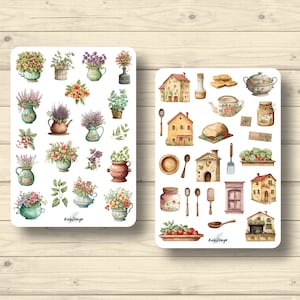 Sticker Set, vintage Farm, Küche, Blumenvasen, Frühling, Aufkleber Planner Stickers, cute Scrapbooking Stickers