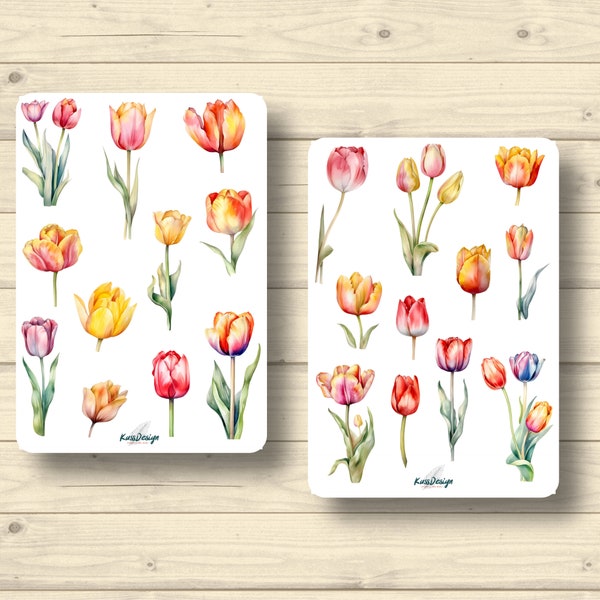 Sticker Set, Tulpen Blumen Wiese Frühling floral Pflanzen Aufkleber Planner Stickers, Scrapbook Stickers