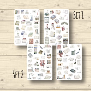 Ensemble d'autocollants, livres, journaux, documents, étagère, lecture, 2 ensembles, autocollants de planificateur, autocollants de scrapbooking mignons