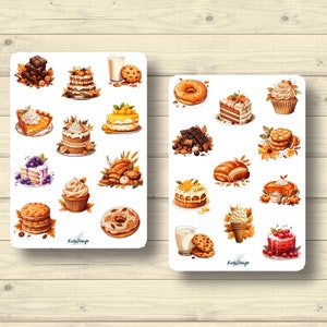 Sticker Set Herbstdesserts Kürbiskuchen Cupcakes Brot Donuts Milch und Kekse, Aufkleber Planner Stickers, cute Scrapbooking Stickers