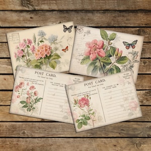 Set di 4 cartoline vintage con rose