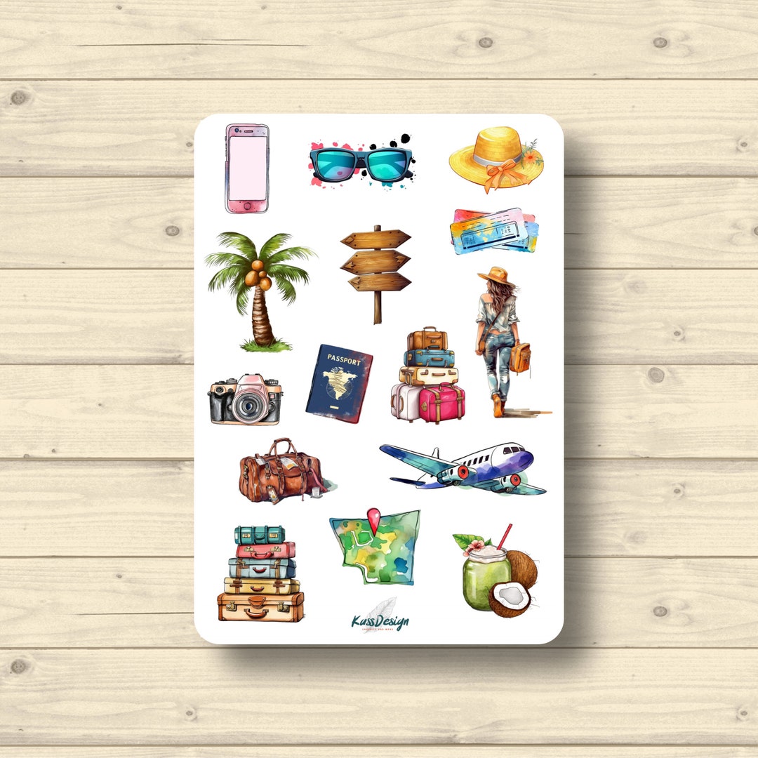 Sticker Set Urlaub Sommer Travel Reise unterwegs Flugreise Meer Koffer