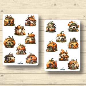 Sticker Set Herbst Kürbishäuschen Halloween Feenhäuschen Kürbisse, Aufkleber Planner Stickers, cute Scrapbooking Stickers