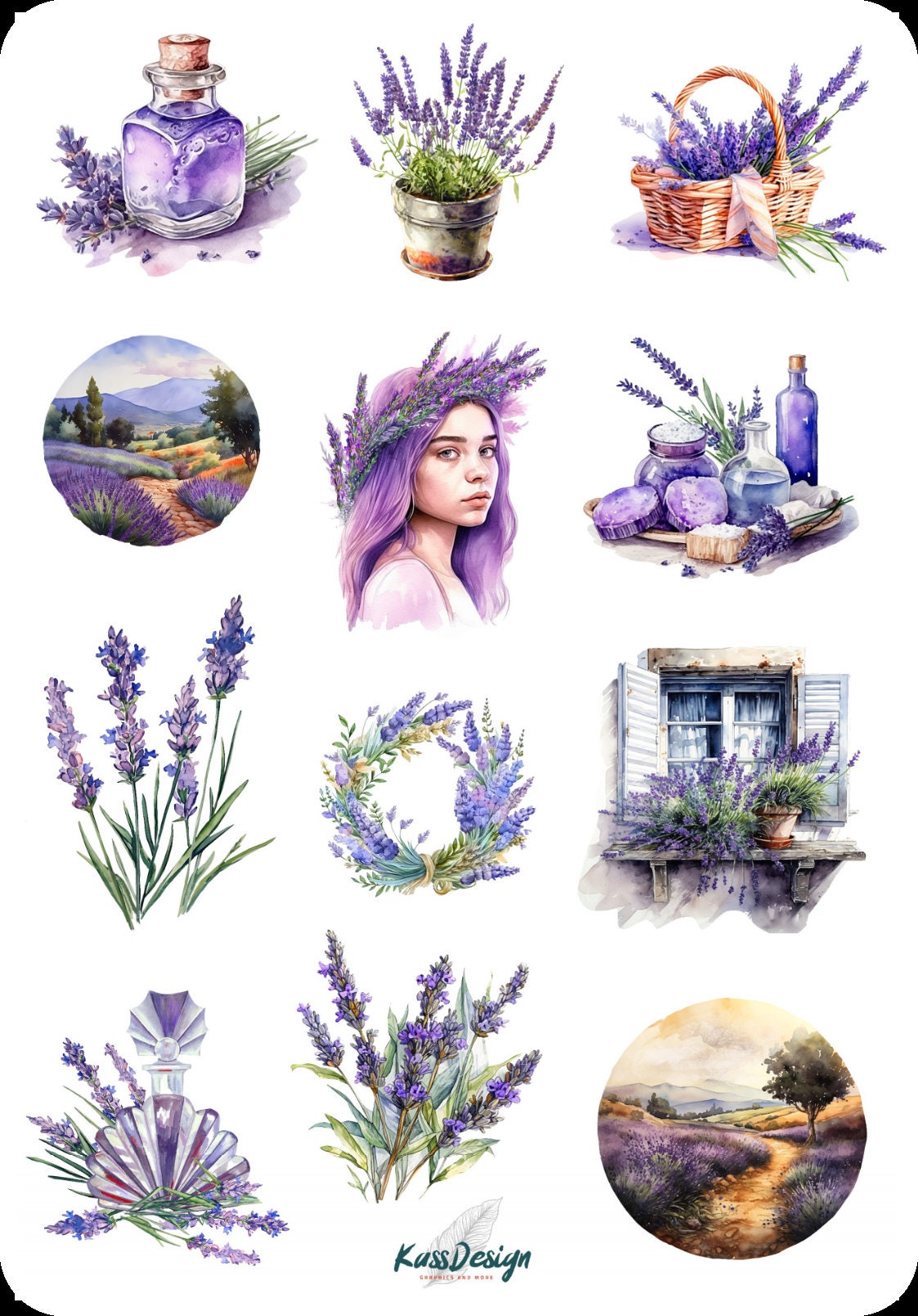 Lavender Sticker Set for Women and Girls, Lavender Oil Perfume, Nature ...