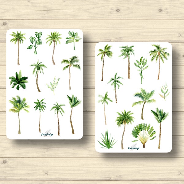 Stickerset Palmbomen Kokospalm Monstera Plant Lente Zomer Natuur Strand Stickers Planner Stickers, Scrapbook Stickers