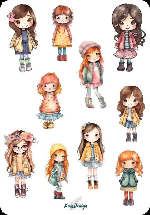 Mädchen Herbst Pullover Sticker Set – 2 Bögen, 180x110 Mm, Für Journal, Planer, Scrapbooking, Gemütliches Design