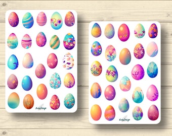 Sticker Set, bunte Ostereier, Ostern, Happy Easter, Aufkleber Planner Stickers, cute Scrapbooking Stickers