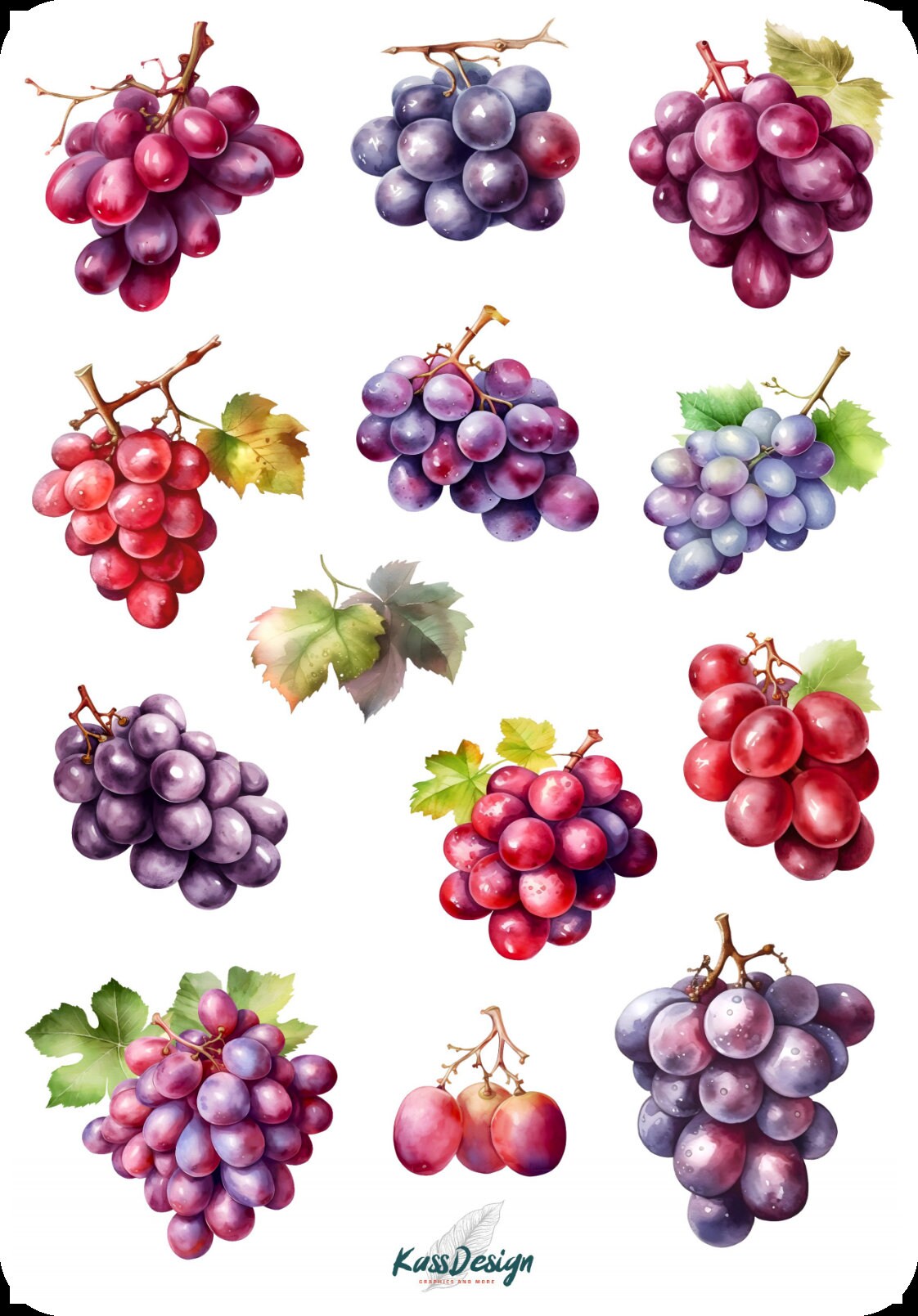 Sticker Sets, Grapes Green Red Grapes Fruit Nature Healthy Fresh, 2 ...