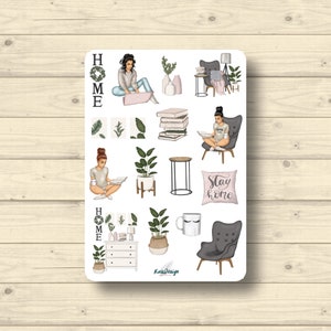 Sticker Blatt Mädchen zu Hause Heim gemütlich Entspannung lesen, Aufkleber Planner Stickers, Scrapbook Stickers