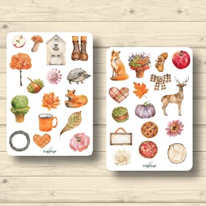 Sticker Set Herbst Kürbisse Apfelkuchen Fuchs Hirsch Kastanie Herbstbaum , Aufkleber Planner Stickers, cute Scrapbooking Stickers