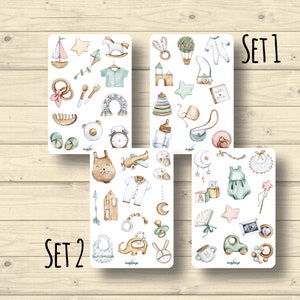 Conjuntos de adesivos brinquedos para bebês, brinquedos ecológicos orgânicos naturais de madeira, 2 conjuntos, adesivos para planejador, adesivos fofos para scrapbooking, 2 conjuntos para escolher