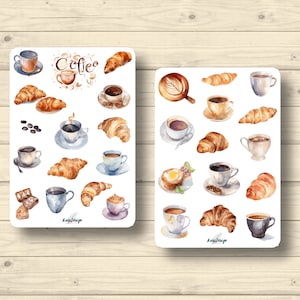 Sticker Set Kaffee Croissants Kaffeetassen Kuchen Süßigkeit Espresso Aufkleber Planner Stickers, Scrapbook Stickers