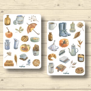 Sticker Set Herbst-Motive Kürbis Regenschirm Gummistiefel, Aufkleber Planner Stickers, Scrapbook Stickers