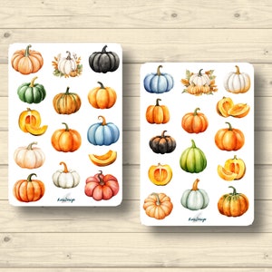 Sticker Set Herbst Kürbisse verschiedene Farben Halloween Pflanzen Früchte Gemüse Natur, Aufkleber Planner Stickers, Scrapbook Stickers