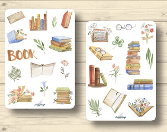 Sticker set, books, reading, stickers planner stickers, cute scrapbooking stickers