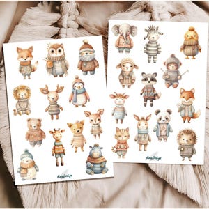 Sticker Set niedliche Waldtiere in Winterkleidung