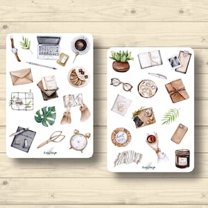 Conjunto de pegatinas trabajo de oficina en casa en casa notas del lugar de trabajo del ordenador portátil, pegatinas del planificador de pegatinas, lindas pegatinas de scrapbooking