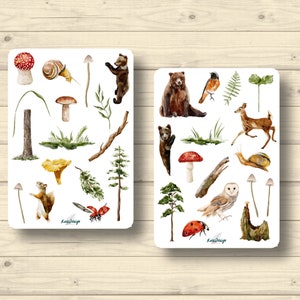 Autocollant Set Automne Animaux Champignons Plantes Ours Cerfs Escargots Arbres Autocollants Planificateur Autocollants, Autocollants Scrapbook