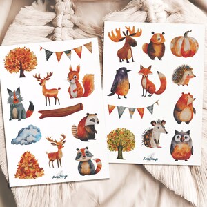 Ensemble d'autocollants d'animaux de la forêt en automne